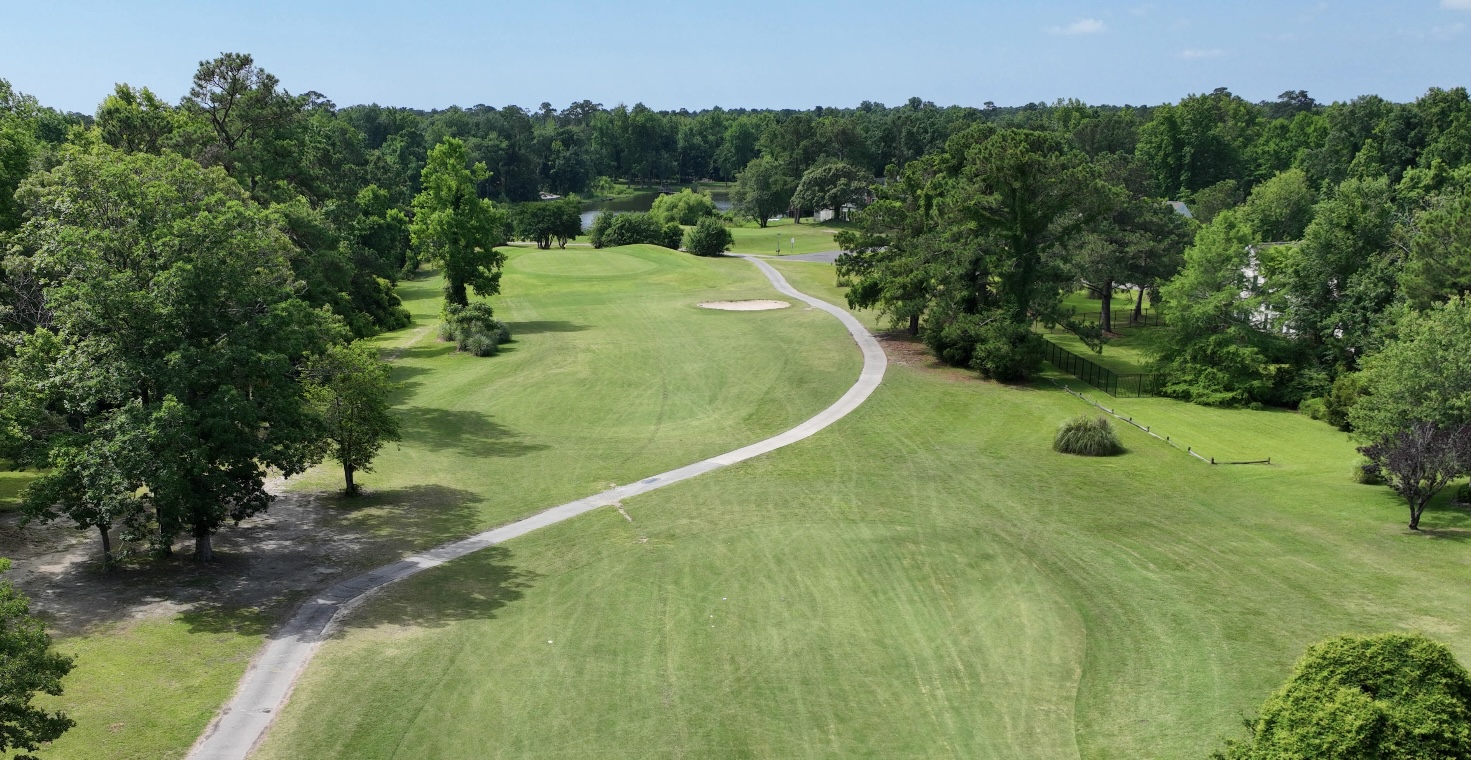 Drone shot of fairway on hole 2. 